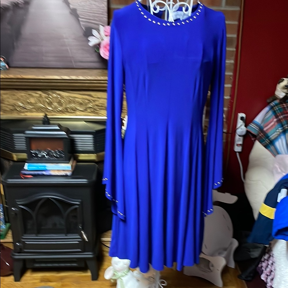 Emma & Michele Vibrant Blue Long Sleeve Dress